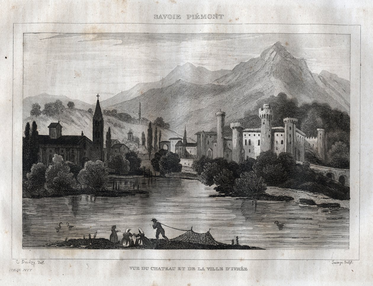 Castillo de Ivrea. Grabado de "Picturesque Italy" por M. de Norvins, Ch. Nodier 1834-1836. de French School