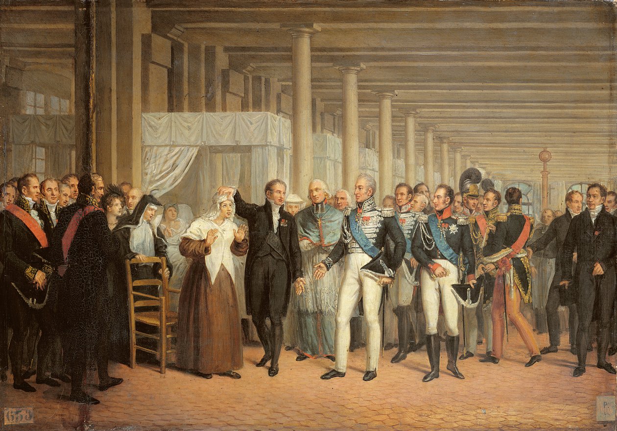 Operación de cataratas realizada por Guillaume Dupuytren (1777-1835) en presencia del Rey Carlos X (1757-1836) en el Hotel Dieu de French School