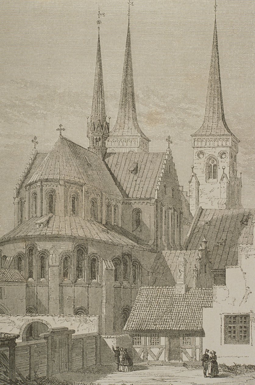 Catedral en la década de 1850, Roskilde, Dinamarca, de Le Tour du Monde, publicado en París, 1860s de French School