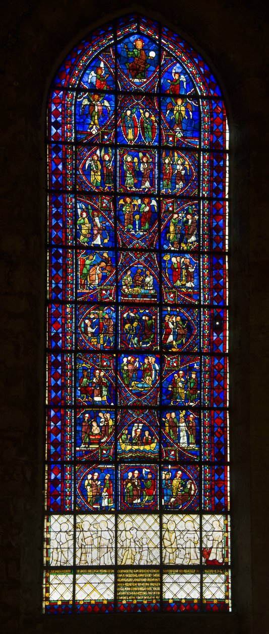 Catedral de Chartres, vidriera: la vida de San Apolinar y coro de ángeles de French School