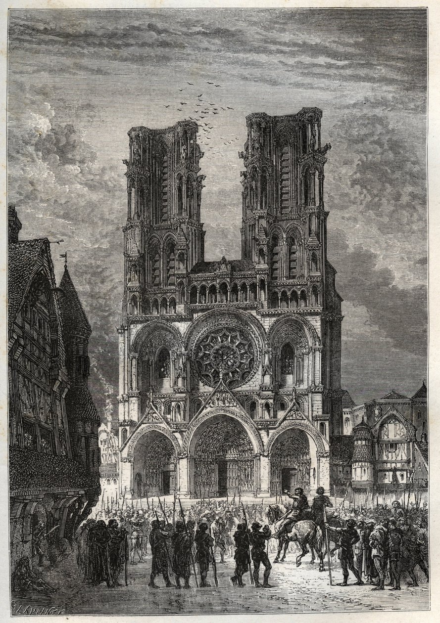 Catedral Notre-Dame de Laon (1150-1180), Aisne - Catedral de Laon - grabado de “L