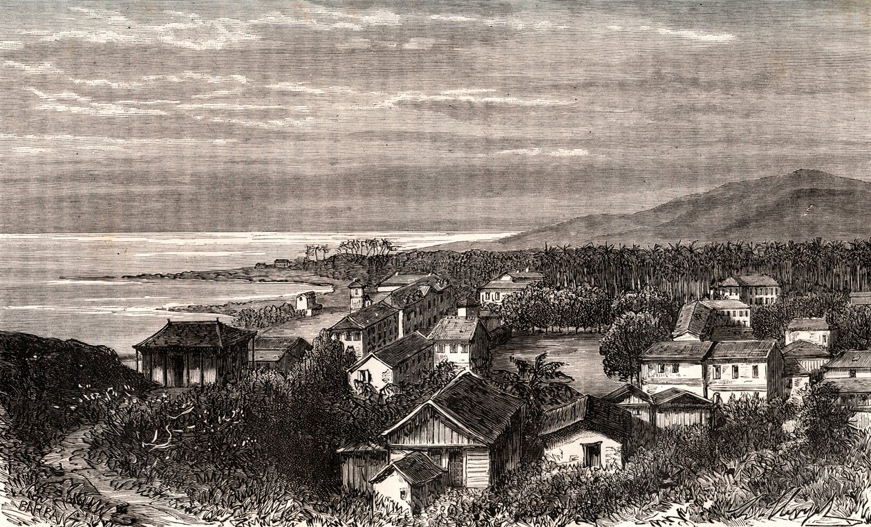 Cayena - Comuna en ultramar Guyana - grabado en “La France illustrée: geografía, historia, administración estadística” por V.A. Malt-Brown. 1884 de French School
