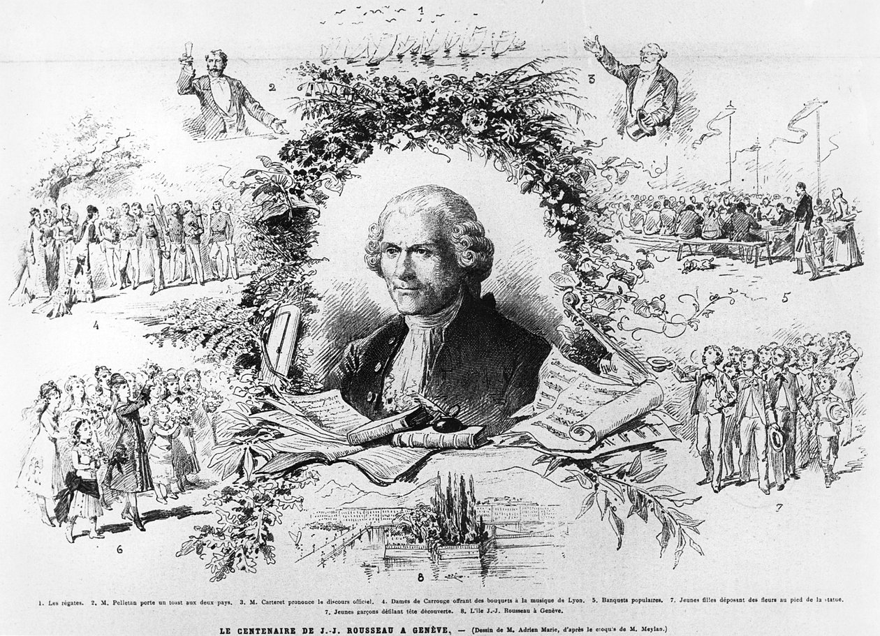 Celebraciones en Ginebra para conmemorar el centenario de la muerte de Jean-Jacques Rousseau, ilustración de Le Monde Illustré, 1878 de French School