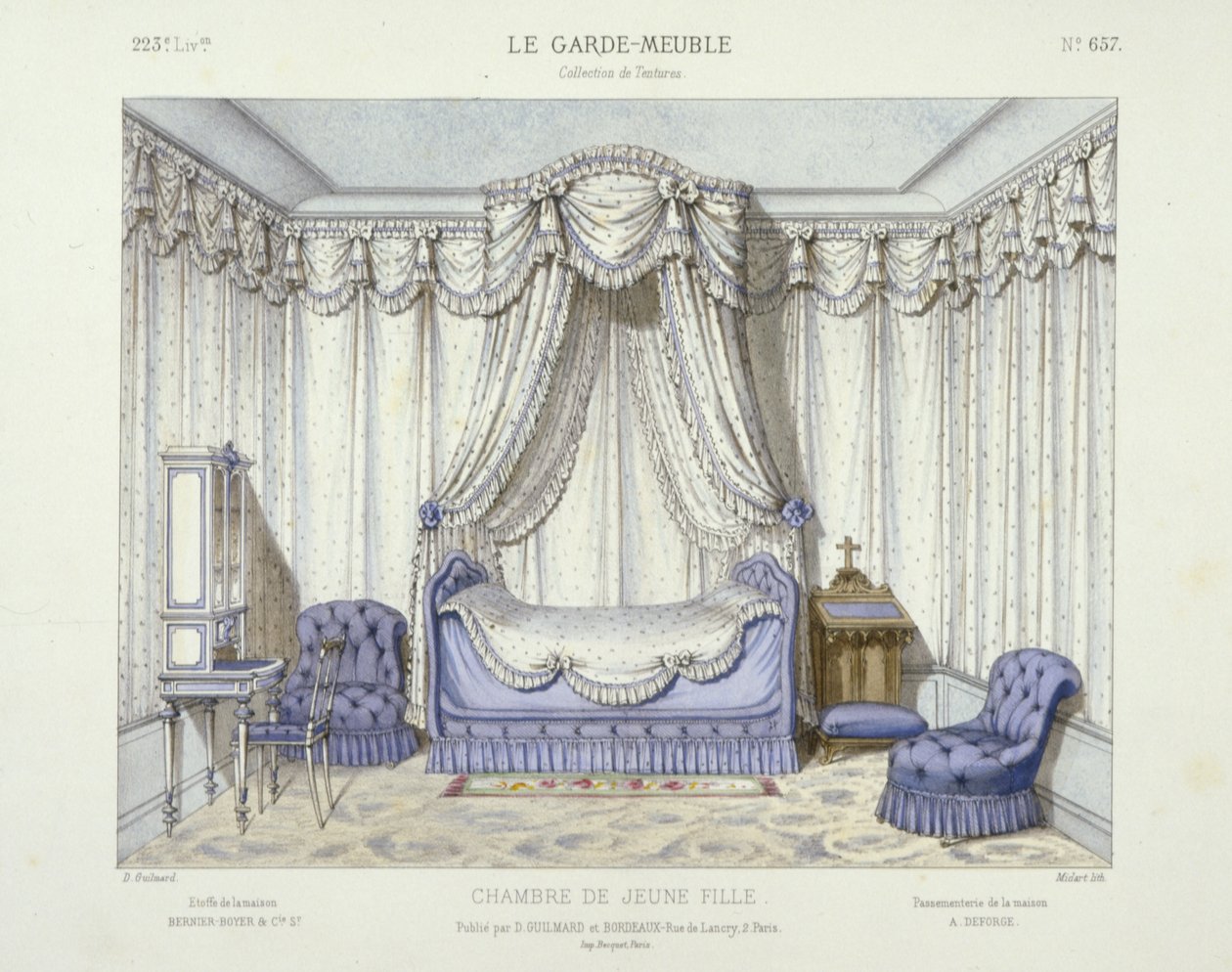 Chambre de Jeune Fille, de Le Garde-Meuble, Pub. París, c.1890 (litografía en color) de French School