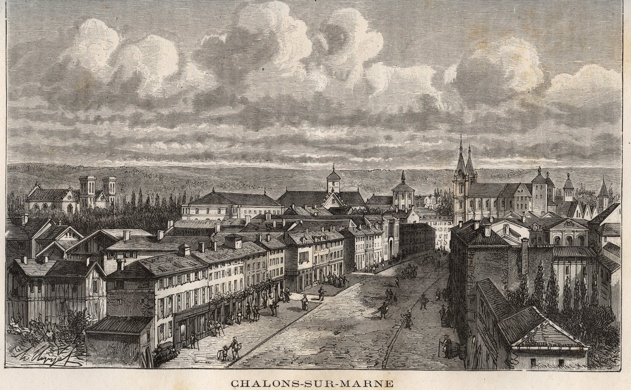 Champagne-Ardenne, Marne (51), Châlons-sur-Marne (actual Châlons-en-Champagne) - grabado en “France illustree: geographie, histoire, administración statistique” por V.A. Malt-Brown. 1884 de French School