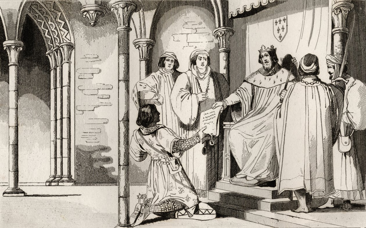Carlos IV (1294-1328) el Hermoso recibe una súplica en la corte, de 