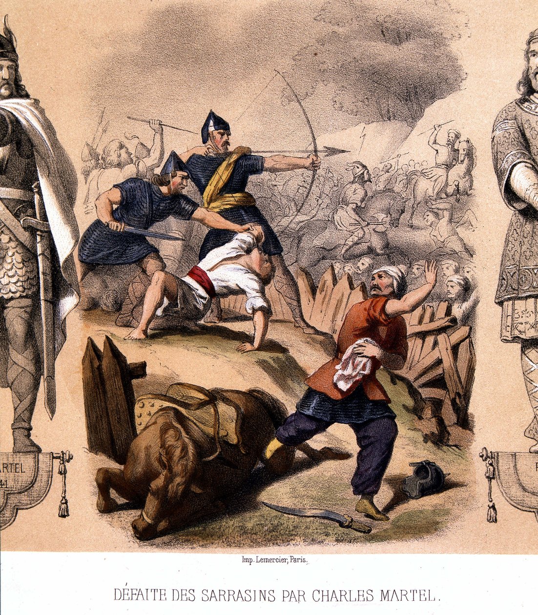 Carlos Martel derrotó a los sarracenos en Poitiers, 732 de French School