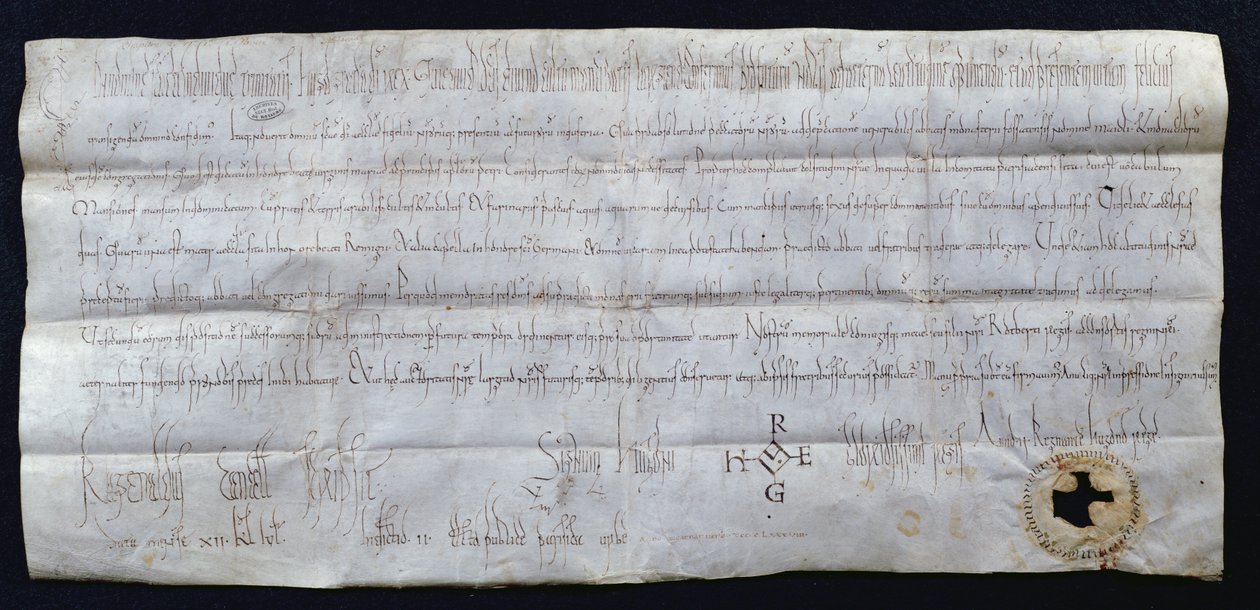 Carta firmada por Hugues I Capeto (941-996), Rey de Francia, 988 de French School