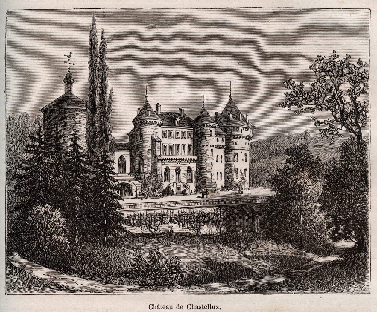 Chateau de Chastellux - Chastellux sur cure, Borgoña - grabado en 