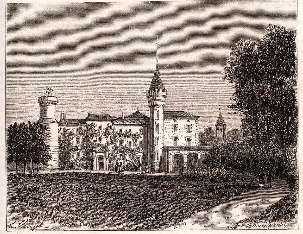 Chateau de Lamartine - 71520 Saint Point - grabado en “La France illustrée: géographie, histoire, administration statistique” por V.A. Malt-Brown. 1884 de French School