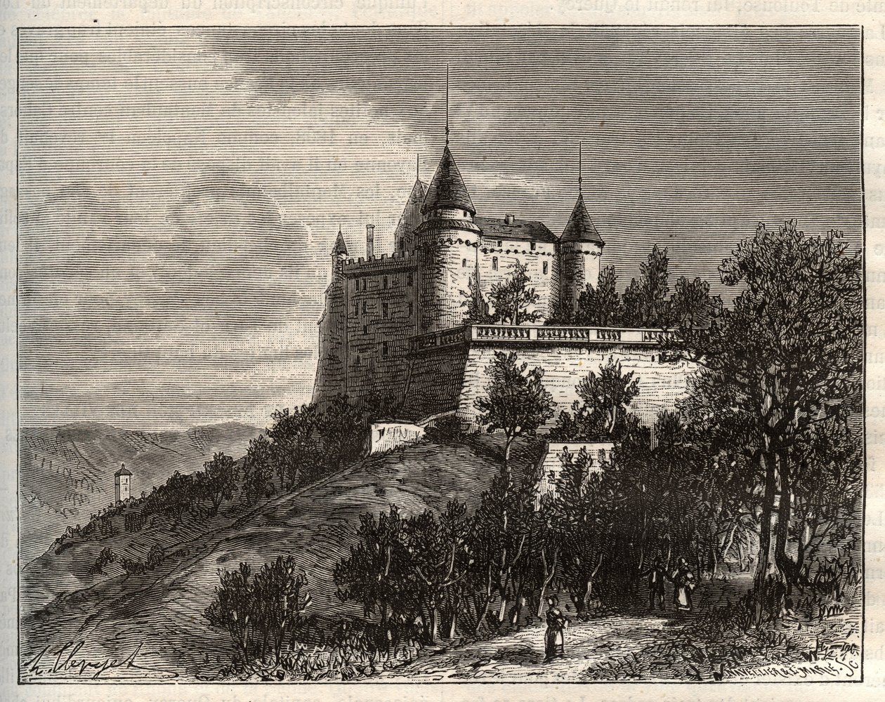 Chateau de Mercues - Cahors - grabado en “La France illustrée: geografía, historia, administración estadística” por V.A. Malt-Brown. 1884 de French School