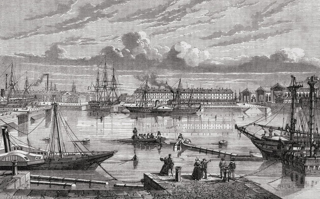 Cherburgo en el siglo XVIII, grabado por Le Breton después de Pibaraud, de 