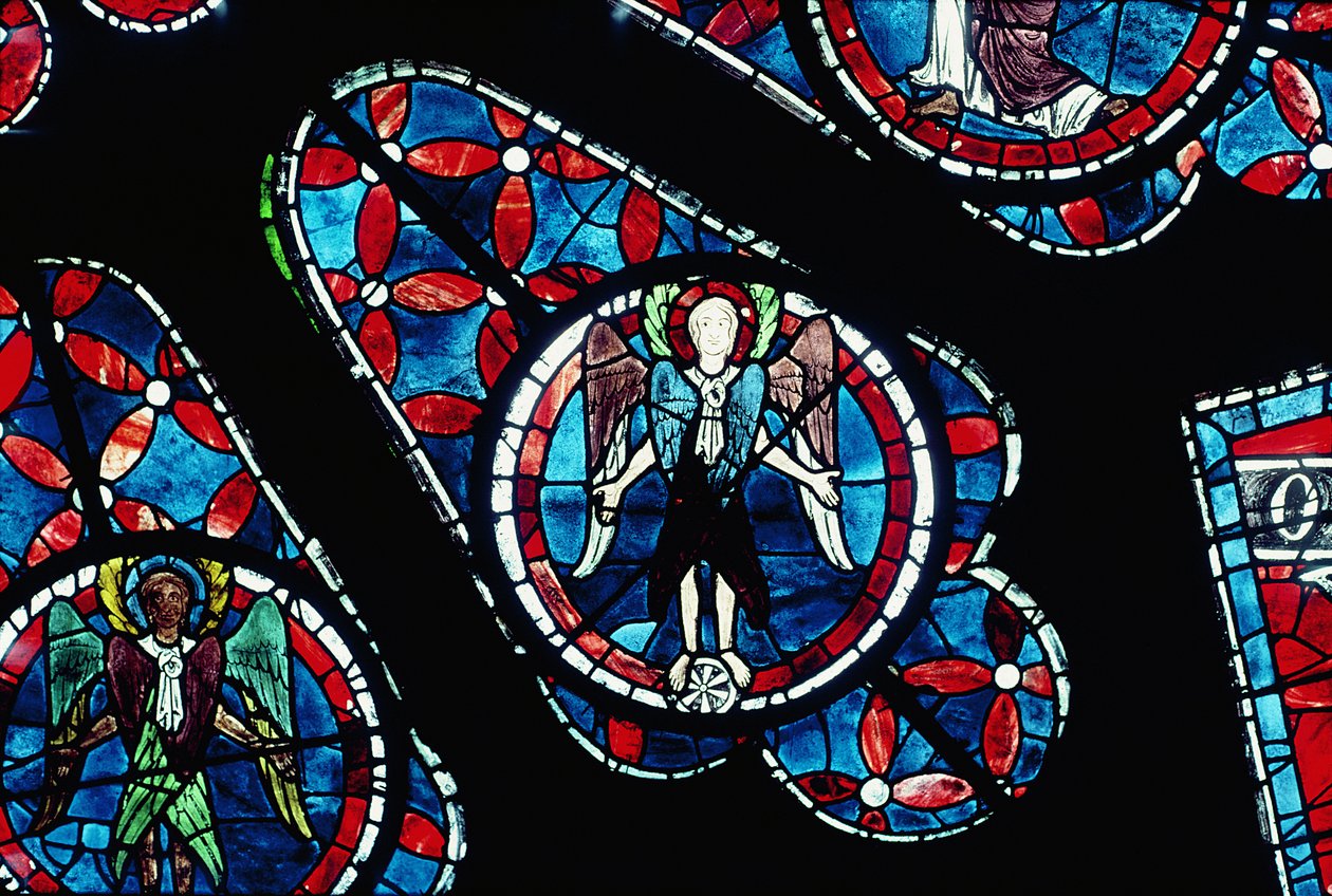 Querubín en rueda, detalle de la ventana rosa norte, c.1223 de French School