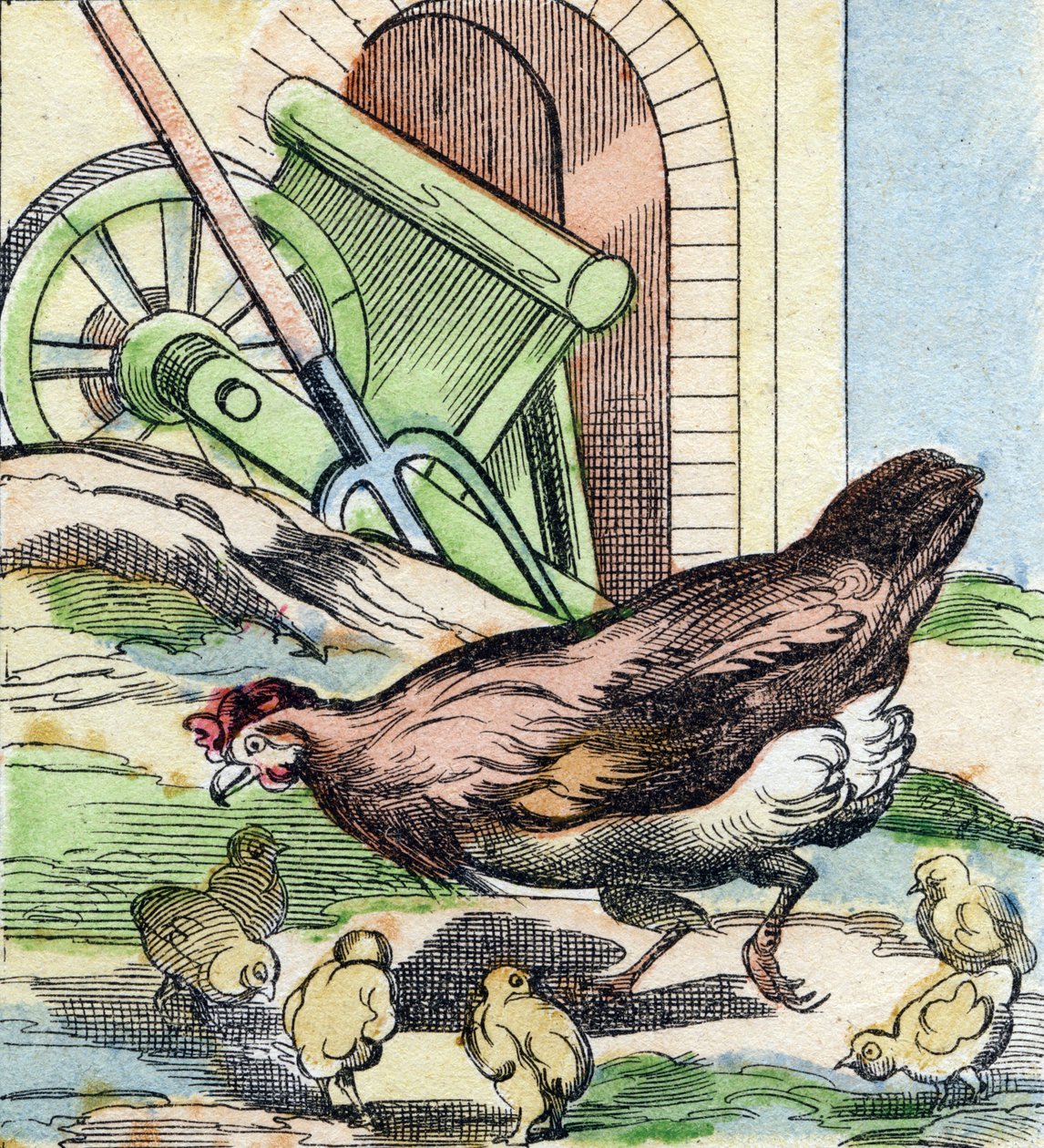 Gallina y pollitos. Grabado en "Buffon Alphabet des Oiseaux n 2". 3ª Serie N 2. Imágenes de Epinal, Epinal, finales del siglo XIX. 16 páginas. de French School