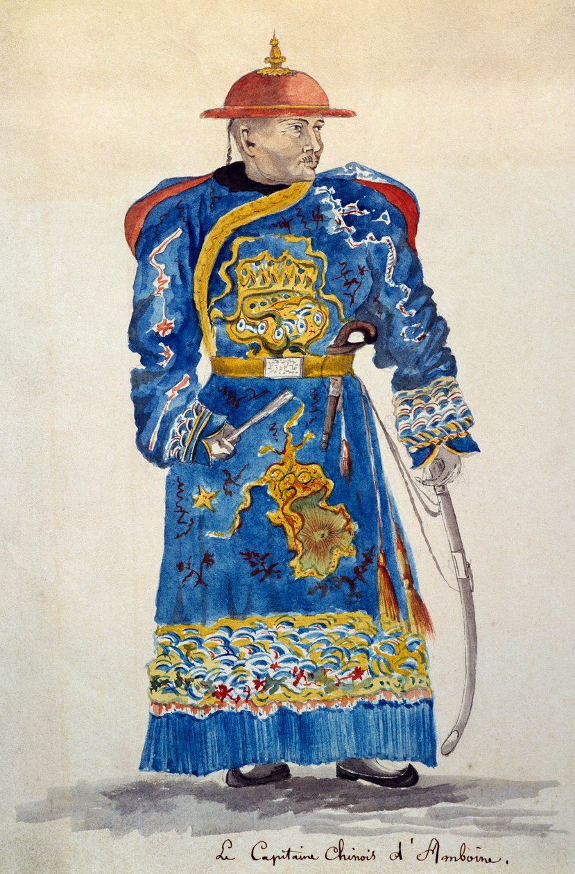 Capitán chino de Ambon, Molucas, acuarela por Jules-Louis Lejeune, basado en el Viaje alrededor del mundo de French School