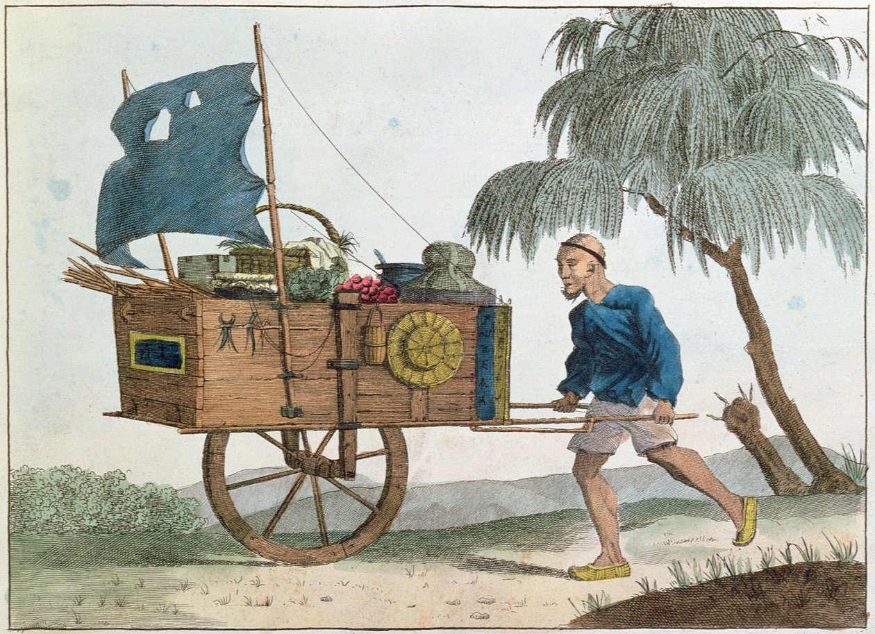 Campesino chino con una carretilla bajo vela, 1811 de French School