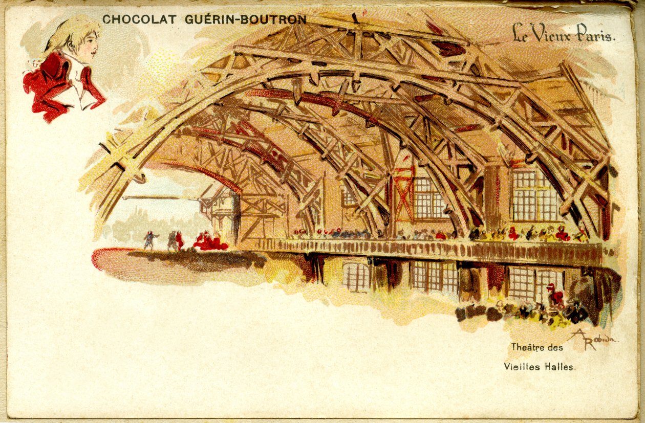 Cromolitografía de chocolate Guerin Boutron, LOS VIEJOS PARÍS, Théâtre des Vieilles halles de French School
