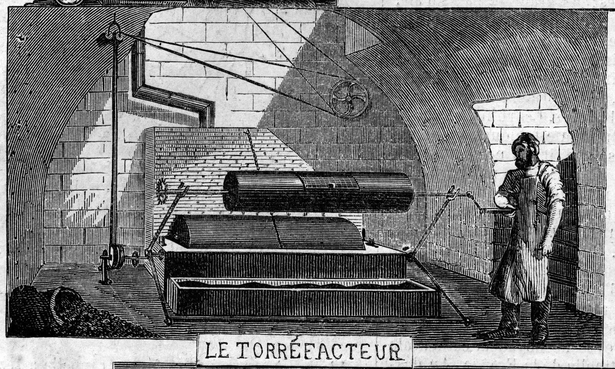 Fabricación de chocolate: el torrefactor. Usine de M. Masson, París de French School