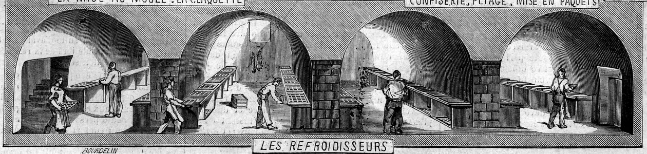 Fabricación de chocolate: enfriadores. Usine de M. Masson, París. de French School