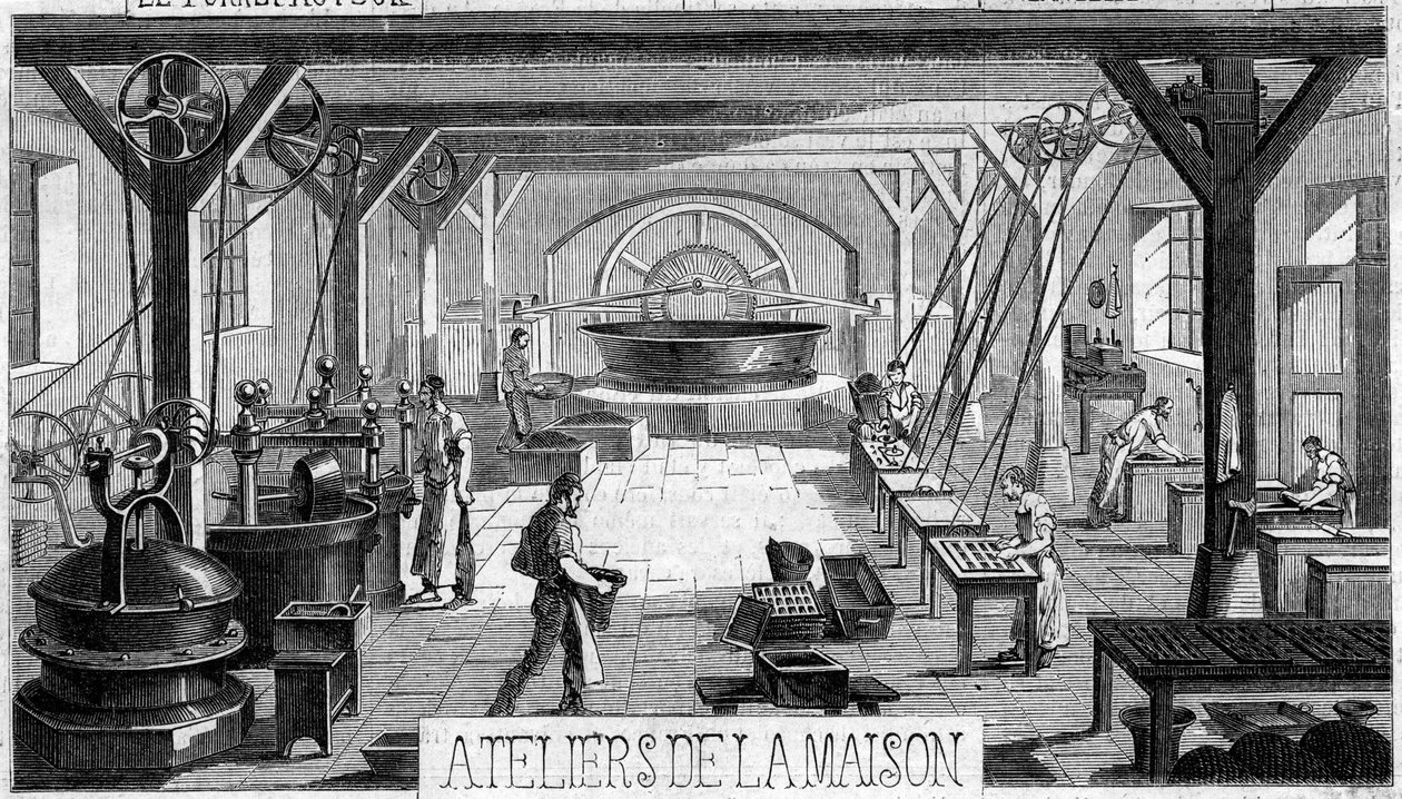 Fabricación de chocolate: vista interna de los talleres de M. Masson, París de French School