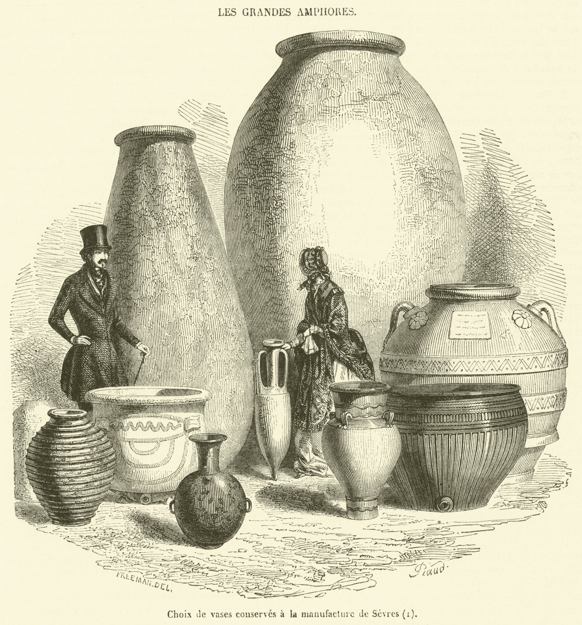 Selección de jarrones conservados en la Manufactura de Sevres (grabado) de French School