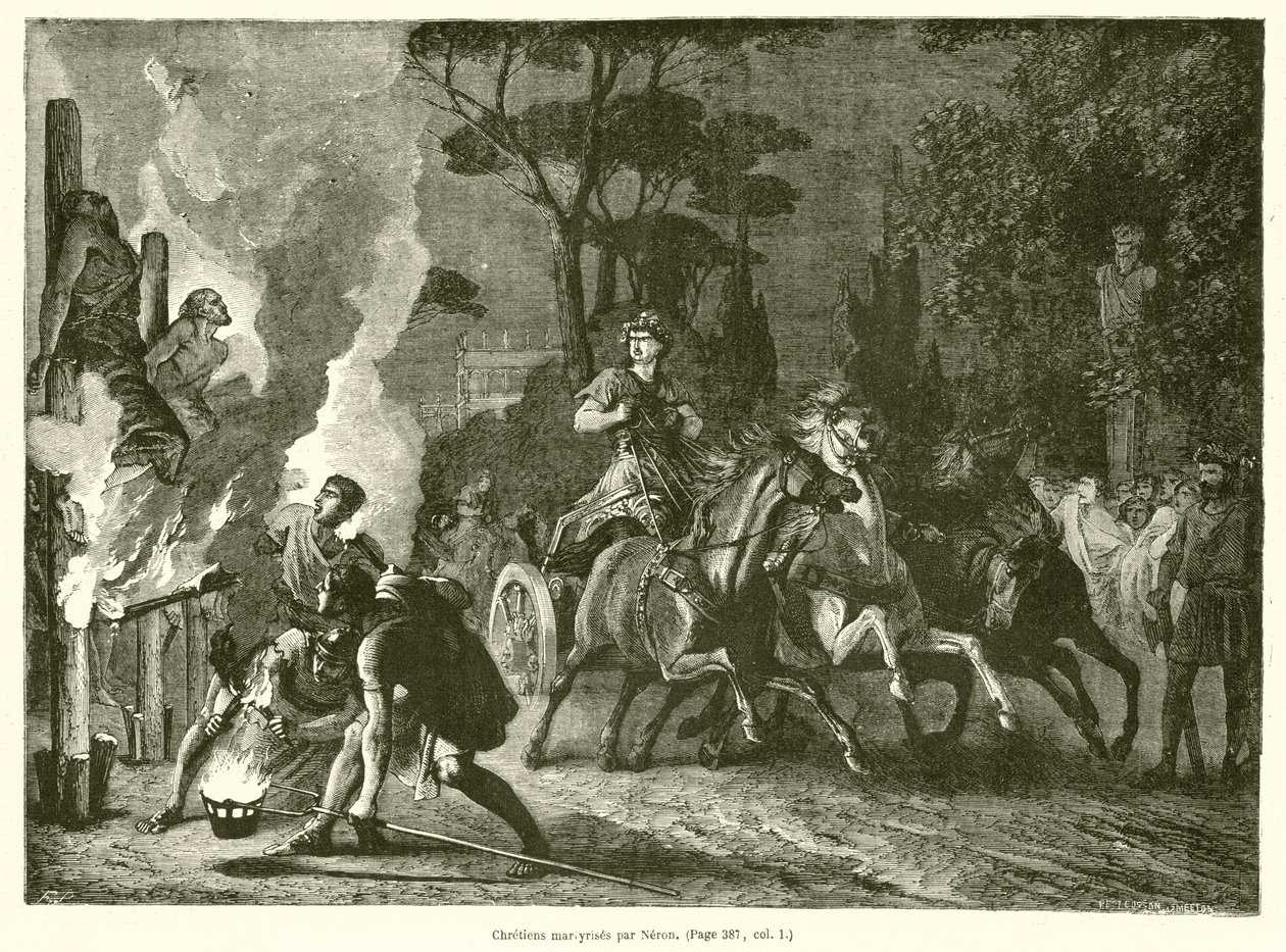 Cristianos casados por Nerón (grabado) de French School