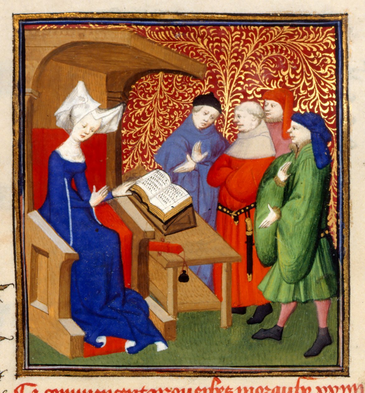 Christine instruyendo, MS Harley 4431, f.259v, Francia, c.1410-14 (color sobre pergamino) de French School