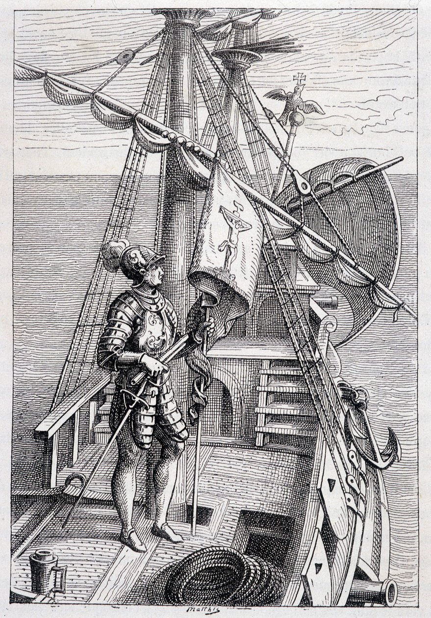Cristóbal Colón en su remolque, ilustración de 