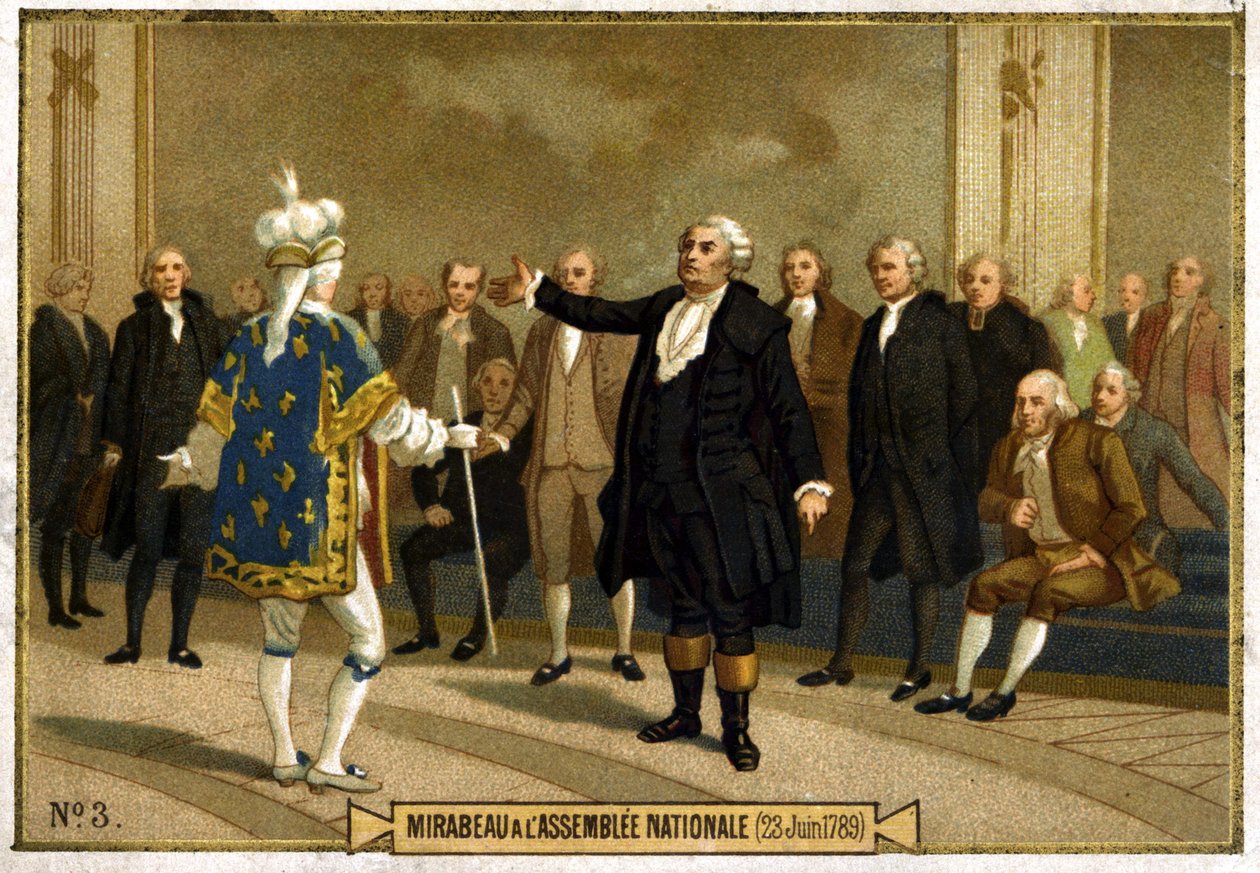 Cromolitografía representando a Honoré Gabriel Riqueti, Conde de Mirabeau (1749-1791) en la Asamblea Nacional el 23 de junio de French School