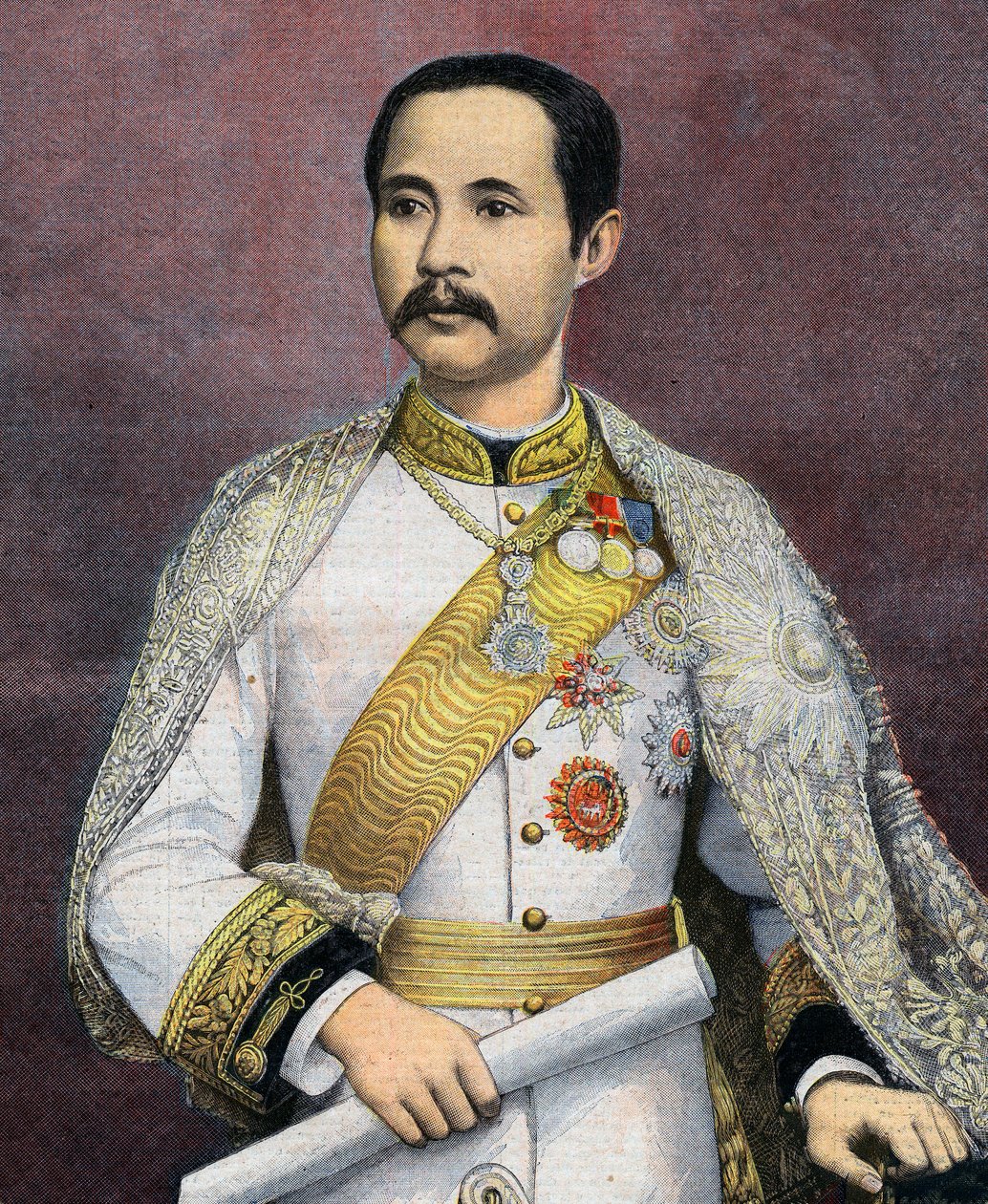 Chulalongkorn (1853-1910), Rey de Siam. En 1897 Chulalongkorn se convirtió en el primer monarca siamés en visitar Europa. Ilustración de Le petit Journal de French School