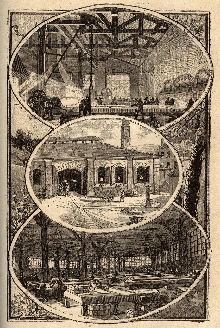 Cirey-sur-Vezouze (Meurthe-et-Moselle) - MANUFACTURE DES GLACES - grabado en “PATRIE” - DESCRIPTION PECTUREQUIREE DE LA FRANCE EN 6 VOLUES BY LUCIEN HUARD - finales del siglo XIX de French School
