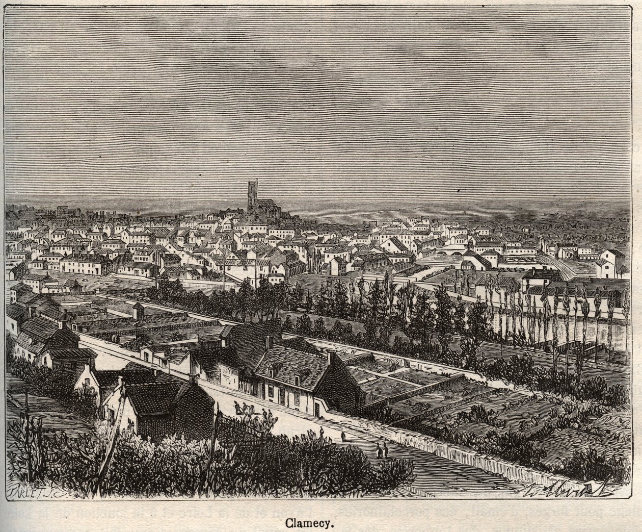 Clamecy - Nievre - Borgoña - grabado en “La France illustrée: geografía, historia, administración estadística” de V.A. Malt-Brown. 1884 de French School