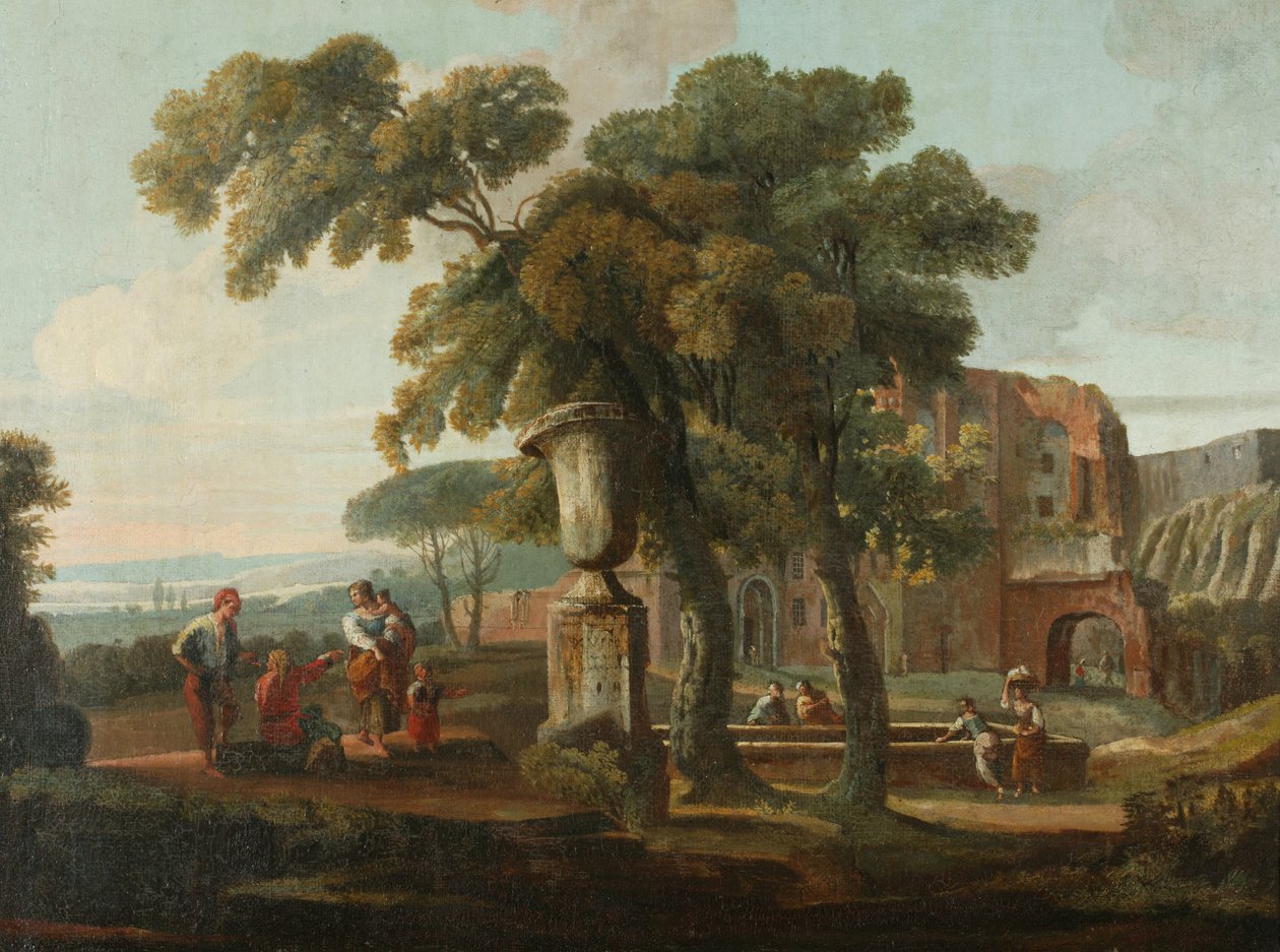 Paisaje clásico con urna, c.1700 (óleo sobre lienzo) de French School