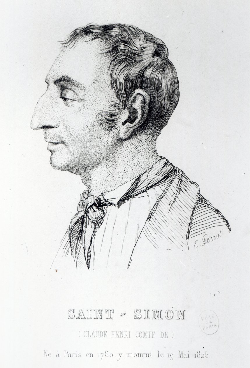 Claude Henri de Rouvroy, Conde de Saint-Simon, grabado por Perrot (siglo XIX) de French School