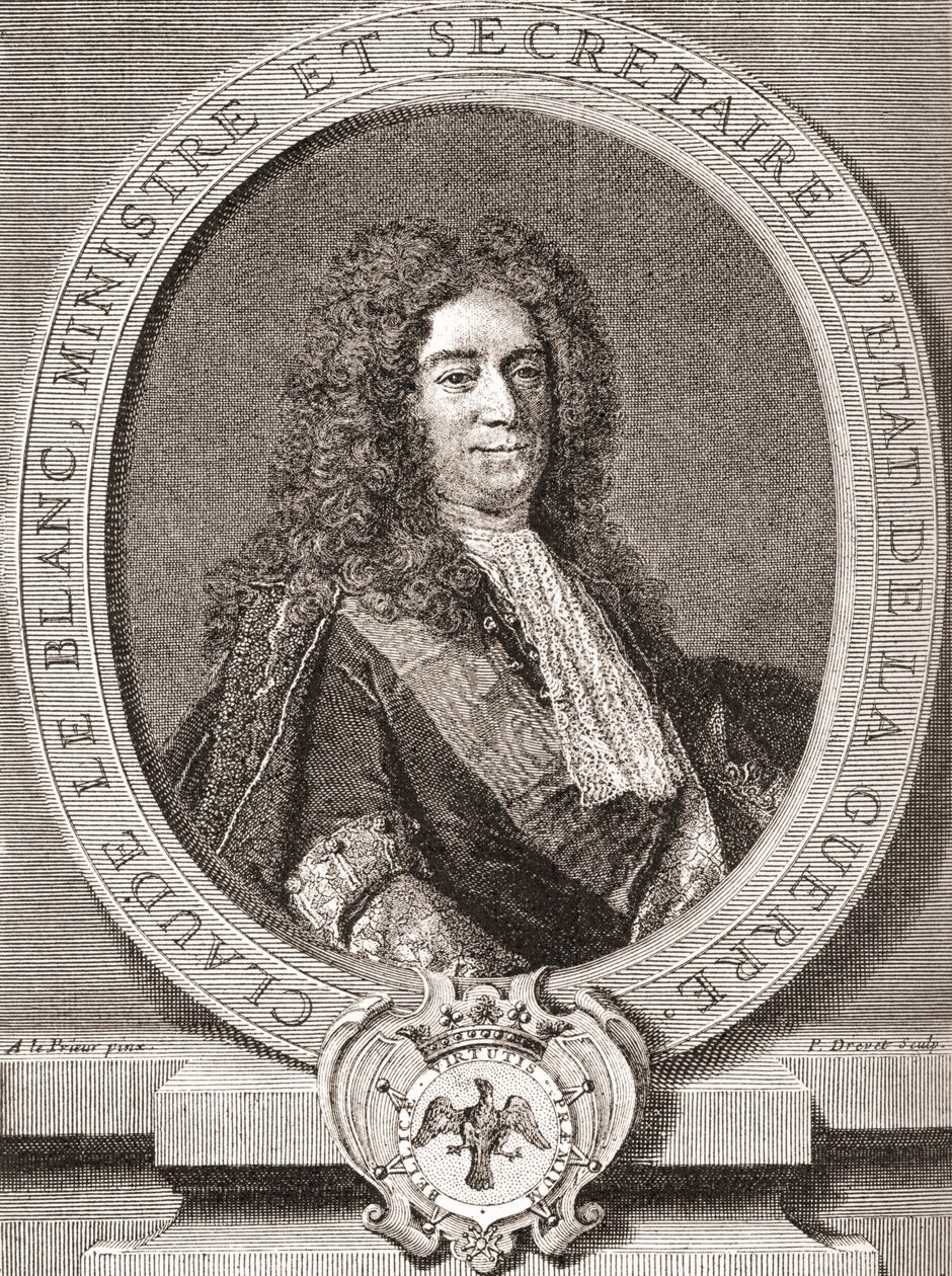 Claude Le Blanc, 1669-1728. Funcionario real francés del antiguo régimen y dos veces Secretario de Estado de Guerra. De Les Heures Libres publicado en 1908. de French School