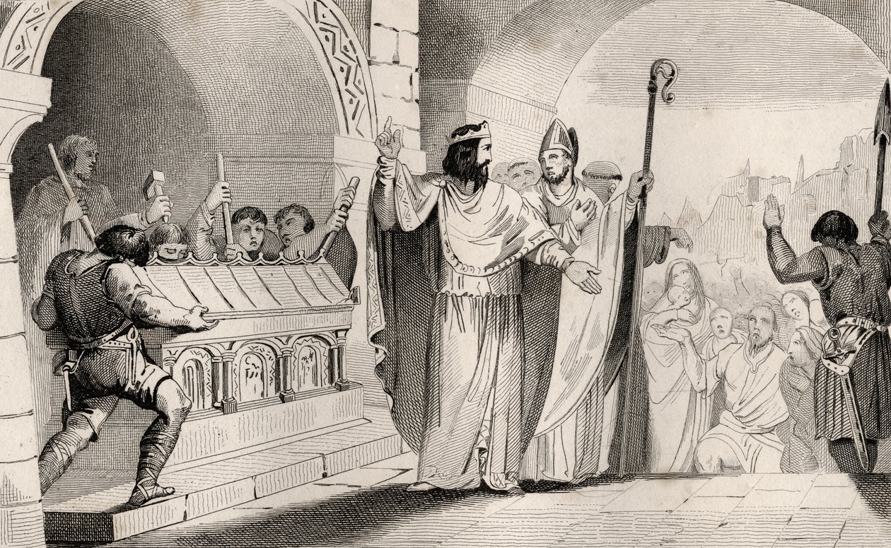 Clovis II (635-57) vendiendo plata y oro del santuario para alimentar a los pobres, de 
