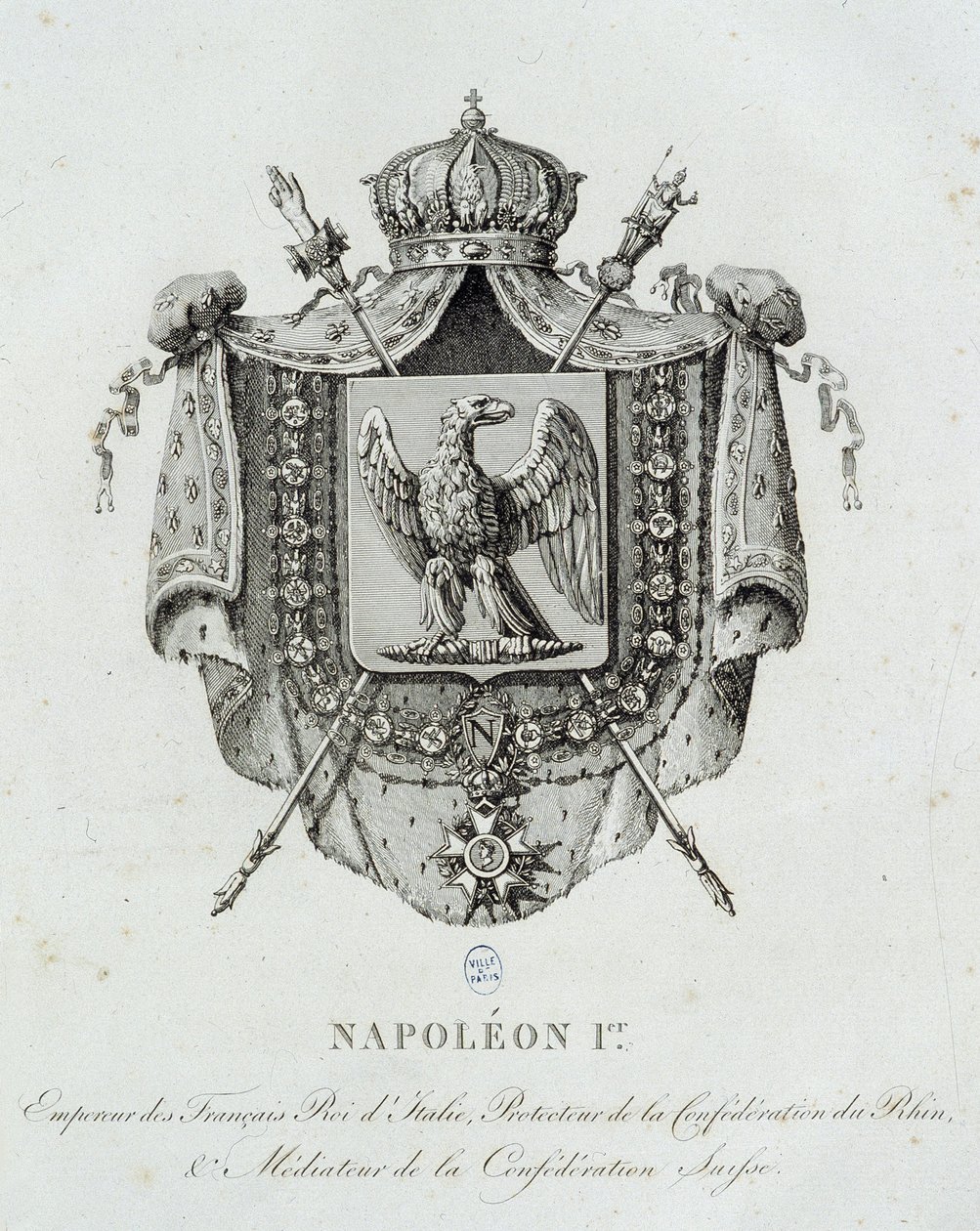 Escudo de armas de Napoleón I - en "Armorial General del Imperio Francés" por H. Simon de French School