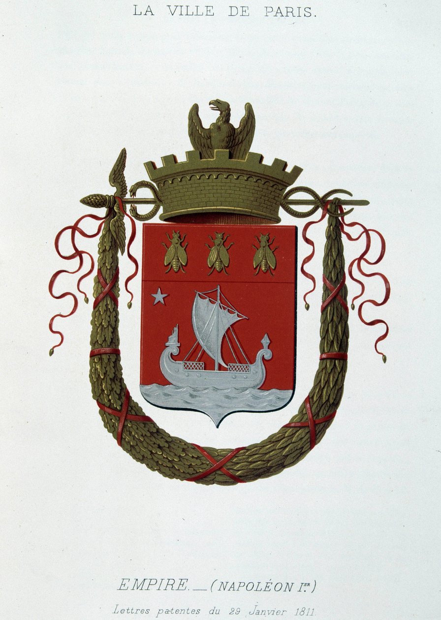 Escudo de armas de la Ciudad de París: Imperio (Napoleón I) - Carta patente fechada el 29 de enero de 1811 - en "Armorial National de France", por H. Traversier, París de French School