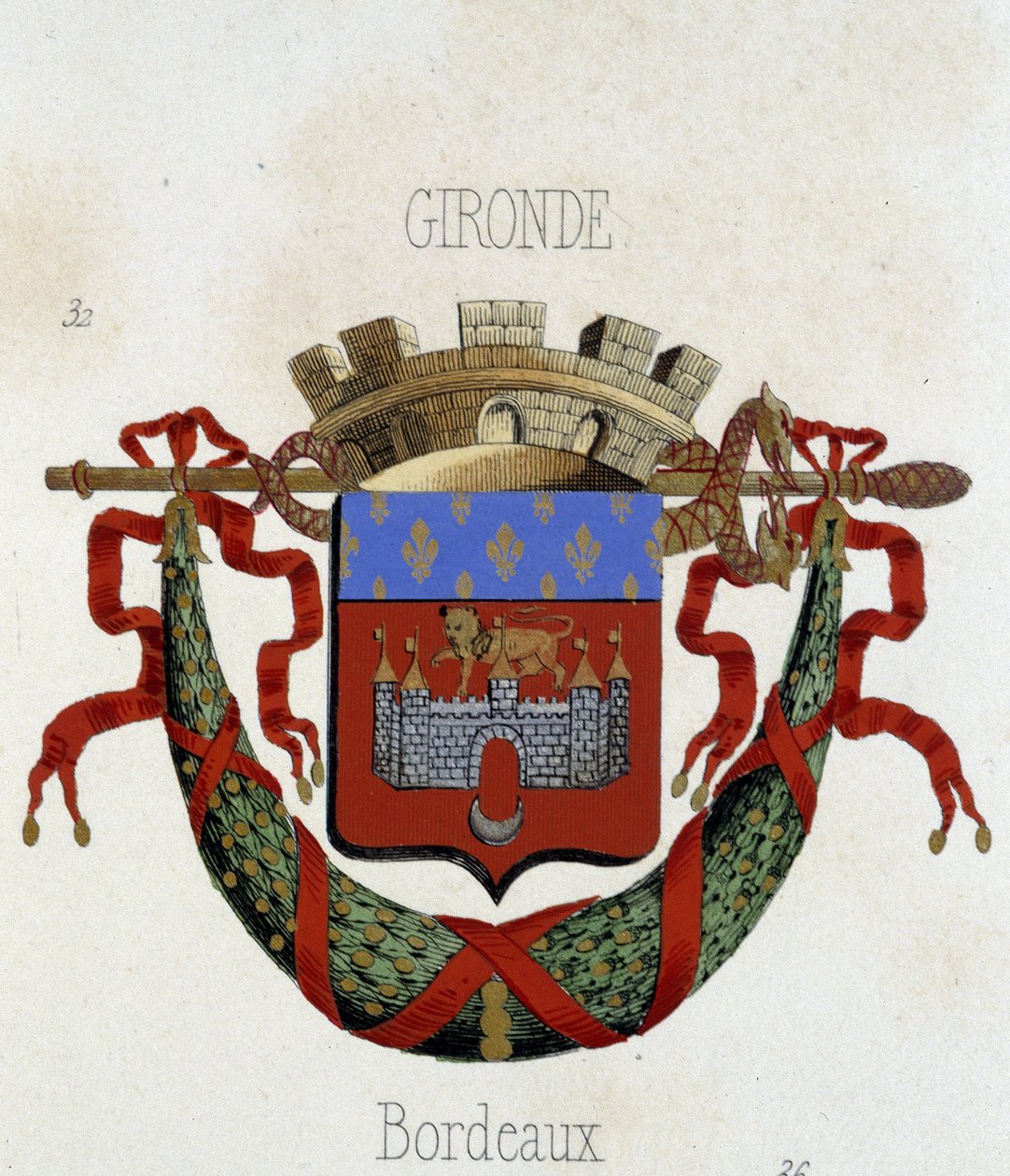 Escudo de armas de la ciudad de Burdeos - en "Armorial National de France", por H. Traversier, París de French School