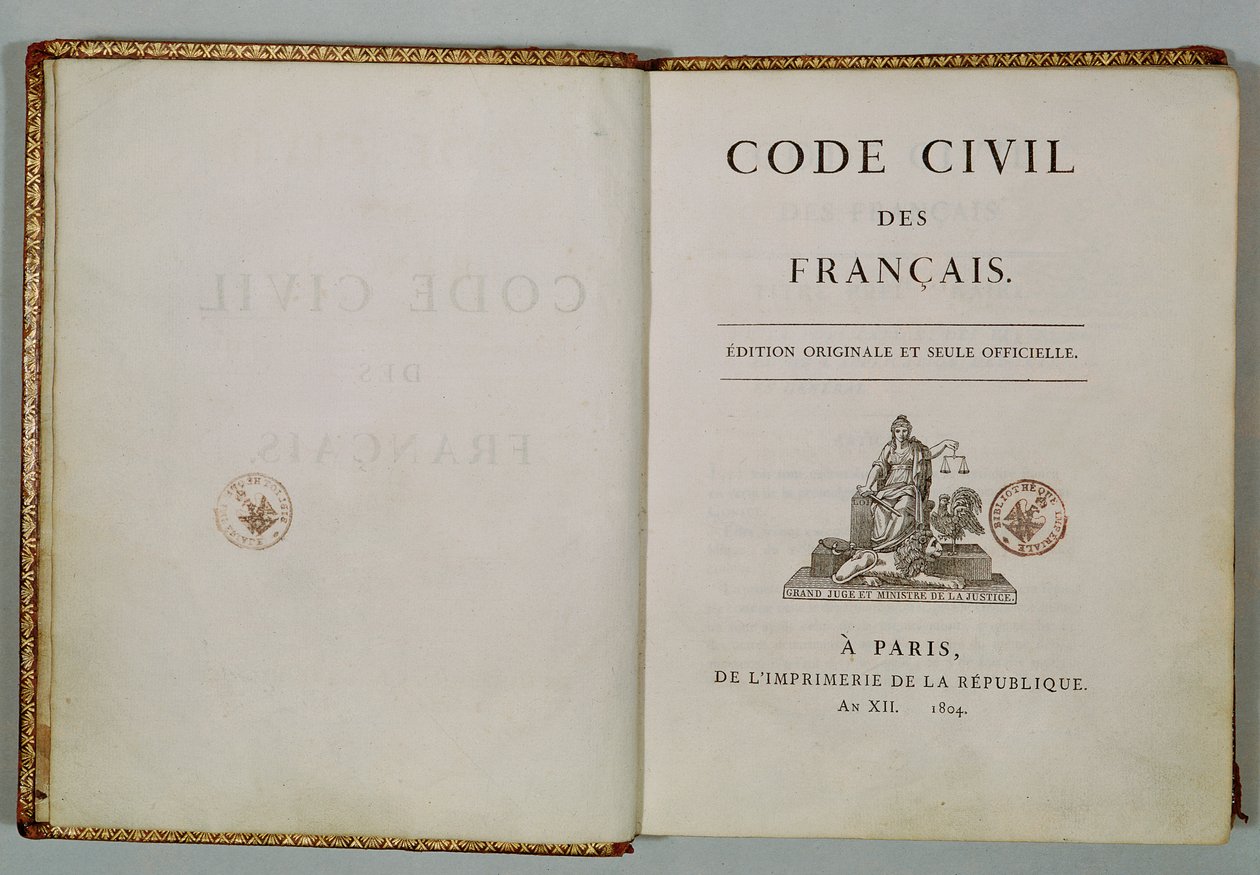 Código Civil, abierto en la portada, 1804 de French School