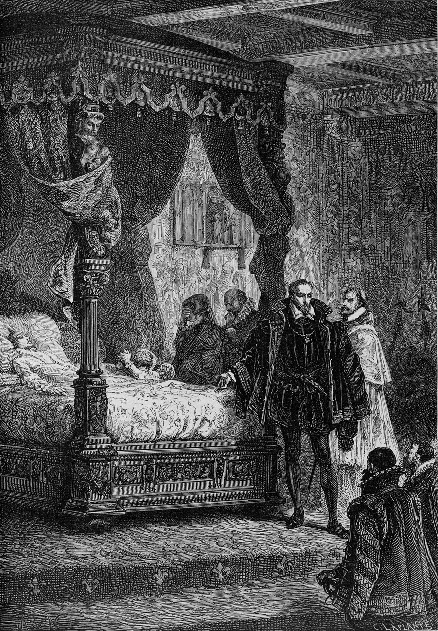 Coligny en el lecho de muerte de Francisco II - en "Historia de Francia" por Guizot de French School
