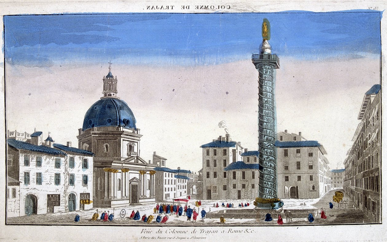 Vista de la columna de Trajano (Colonna Traiana) en Roma de French School