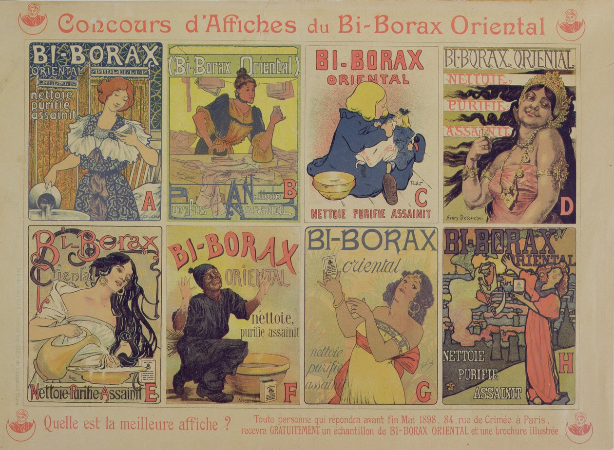 Concurso para el mejor cartel publicitario del agente de limpieza francés Bi-Borax Oriental, 1898 de French School