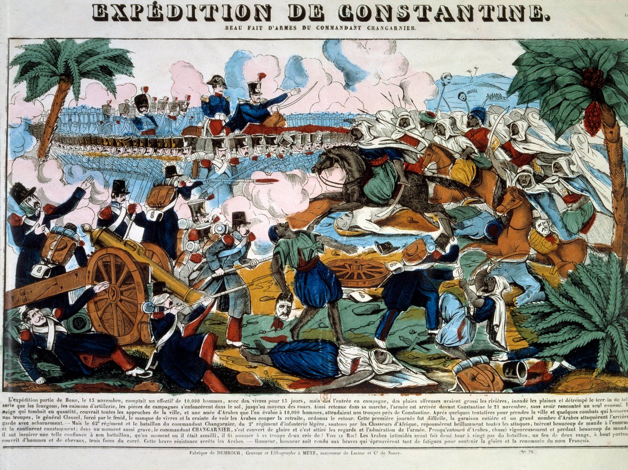 Conquista de Argelia: "Expedición de Constantina en noviembre de 1837" Grabado del siglo XIX Colección privada de French School