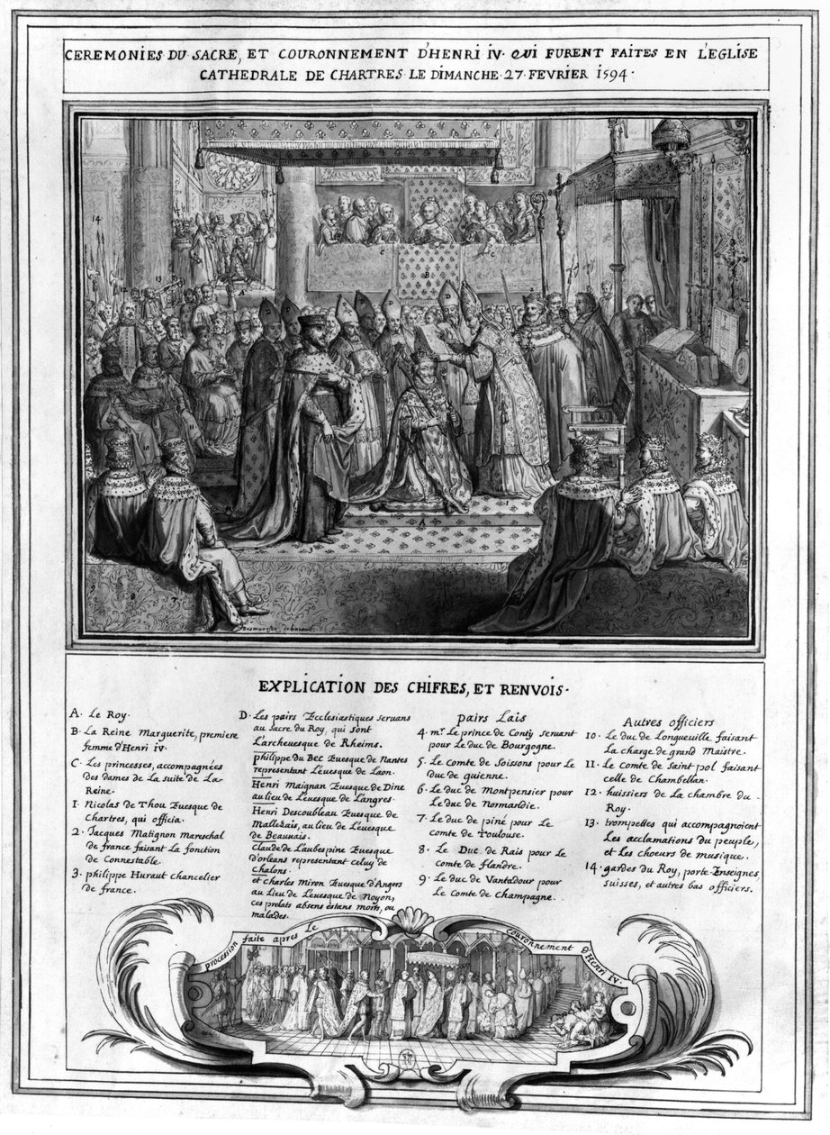 Consagración y Coronación de Enrique IV (1553-1610) en la Catedral de Chartres el 27 de enero de 1594, finales del siglo XVI de French School