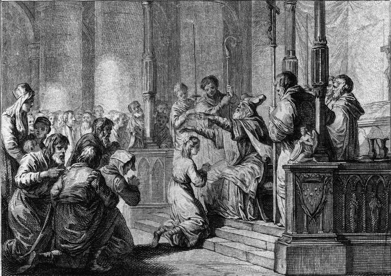 Consagración de Santa Genoveva, circa 430: San Germán, obispo de Auxerre de French School
