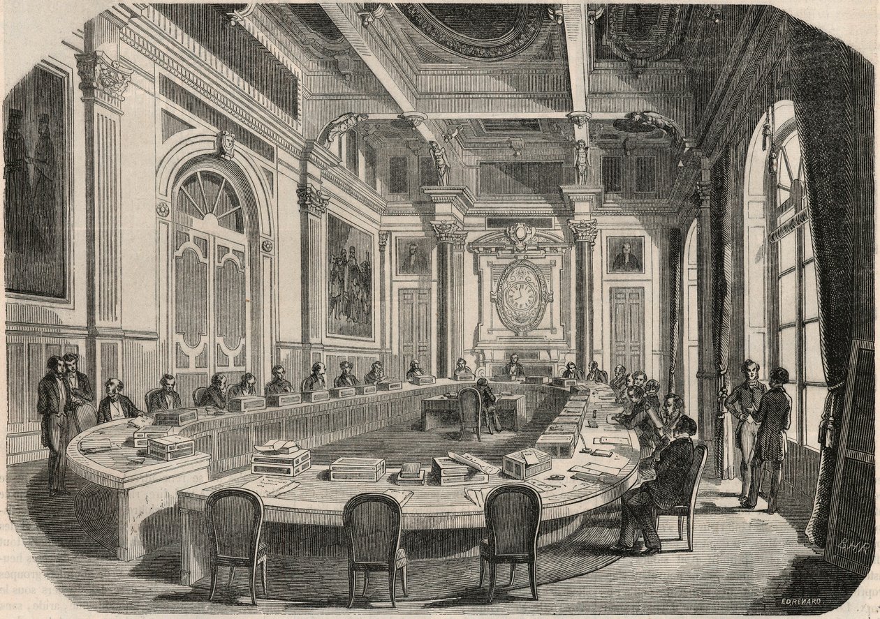 Consejo de Estado - Sala del Comité - Grabado en “Tableau-de-Paris” de Edmond Texier 1852 de French School