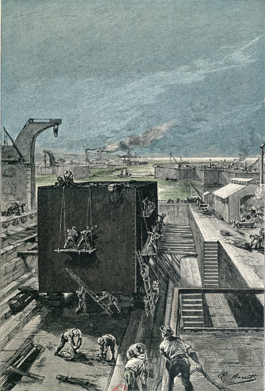 Construcción de un Barco, de La Isla de Hélice por Jules Verne (1828-1905) publicado en 1865 de French School