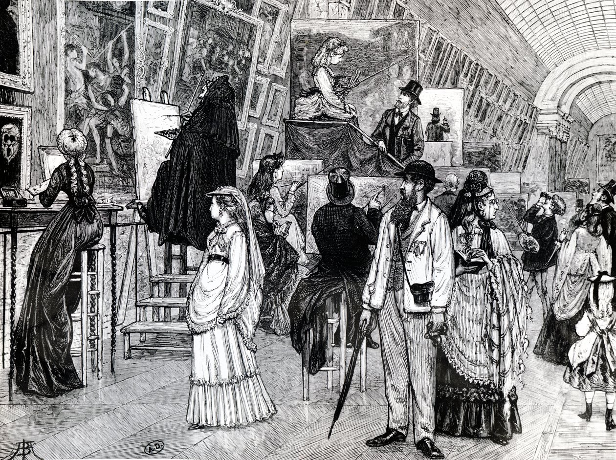 Copistas en la Gran Galería del Louvre, c.1880 de French School