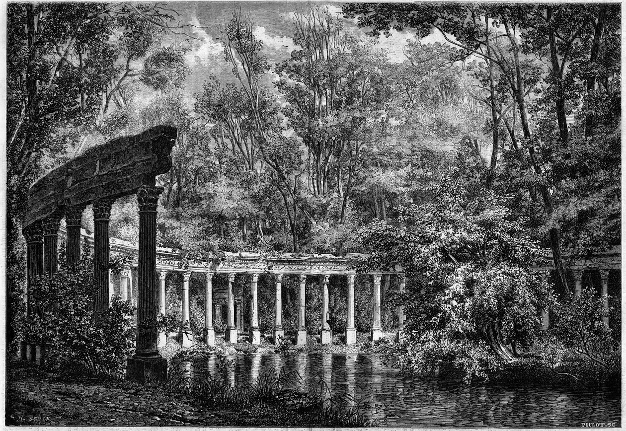 Columnata corintia alrededor del estanque ovalado en el Parc de Monceau, París de French School